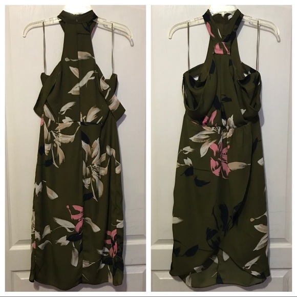H by Halston Olive Green Draped Floral Patterned - Picture 3 of 7